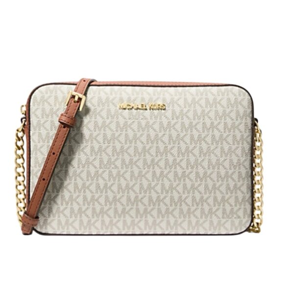 Michael Kors Handbags - Michael Kors Jet Set Medium Logo Printed Crossbody White &